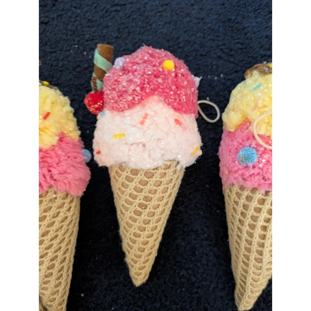 Lot of 13 Ice Cream Cone Christmas Ornaments Pink‎ Yellow Glitter Waffle Cone 7